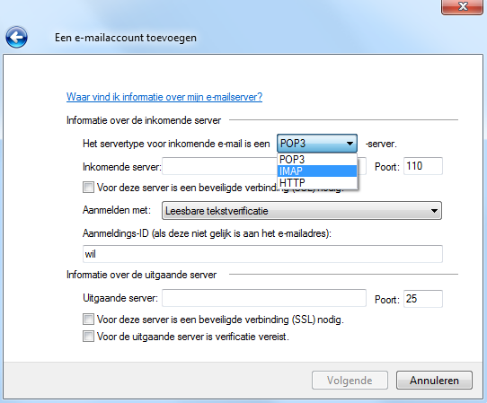Windows Live Mail server settings 1
