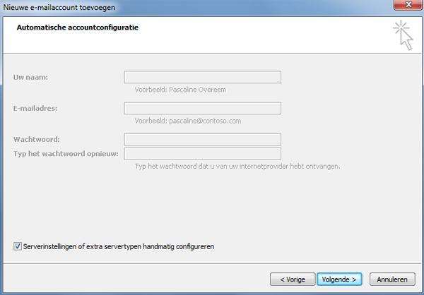 Outlook 2007 handmatige configuratie