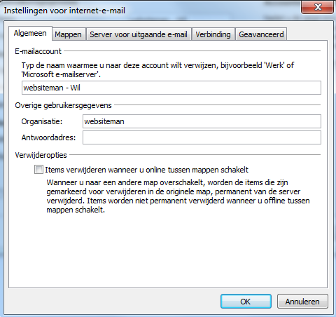 Outlook 2007 overige gebruikersgegevens